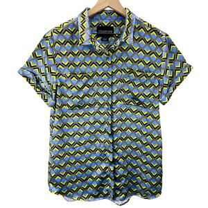 WILDFANG The Empower Satin Button Up Shirt Women's Size M Geometric Print